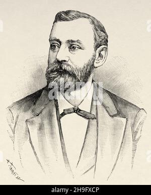 Porträt von Alfred Nobel (1833-1896) Schwedischer Chemiker und Erfinder. Alte, gravierte Illustration aus dem 19. Jahrhundert von La Nature 1897 Stockfoto