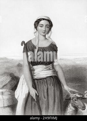 Raquel, war die Frau ihres Cousins Jacob, Mutter des Patriarchen Joseph und Benjamin. Genesis der Bibel. Alte, gravierte Illustration aus dem 19th. Jahrhundert von Mugeres de la Biblia von Joaquin Roca y Cornet 1862 Stockfoto