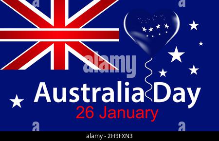 Schriftzug der Kalligraphie „Happy Australia Day“ auf der Karte. 26th Januar Australien Tag Banner mit Flagge Vektor Illustration. Stock Vektor