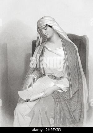 Die heilige Anna, Ehefrau von Joachim, Mutter der Jungfrau Maria und Großmutter mütterlicherseits von Jesus von Nazareth. Alte, gravierte Illustration aus dem 19th. Jahrhundert von Mugeres de la Biblia von Joaquin Roca y Cornet 1862 Stockfoto