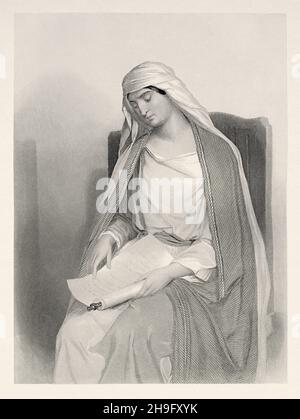 Die heilige Anna, Ehefrau von Joachim, Mutter der Jungfrau Maria und Großmutter mütterlicherseits von Jesus von Nazareth. Alte, gravierte Illustration aus dem 19th. Jahrhundert von Mugeres de la Biblia von Joaquin Roca y Cornet 1862 Stockfoto