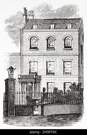 Das Tavistock House war von 1851 bis 1860 das Londoner Zuhause von Charles Dickens und seiner Familie. Im Tavistock House schrieb Dickens Bleak House, Hard Times, Little Dorrit und A Tale of Two Cities. Illustration aus dem Charles Dickens Roman Little Dorrit von Hablot Knight Browne (1815-1882) englischer Künstler, bekannt als Piz Stockfoto