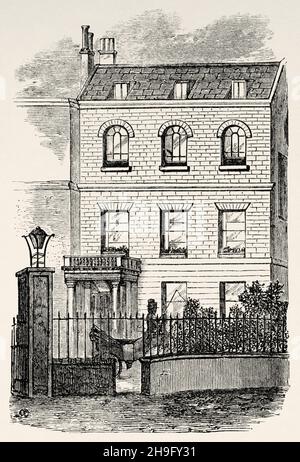 Das Tavistock House war von 1851 bis 1860 das Londoner Zuhause von Charles Dickens und seiner Familie. Im Tavistock House schrieb Dickens Bleak House, Hard Times, Little Dorrit und A Tale of Two Cities. Illustration aus dem Charles Dickens Roman Little Dorrit von Hablot Knight Browne (1815-1882) englischer Künstler, bekannt als Piz Stockfoto