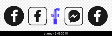 Facebook-Logo-Symbole isoliert auf transparent gesetzt. Stockfoto