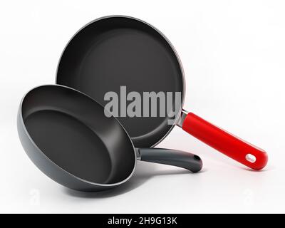 Bratpfannen isoliert auf weißem Hintergrund. 3D Abbildung. Stockfoto