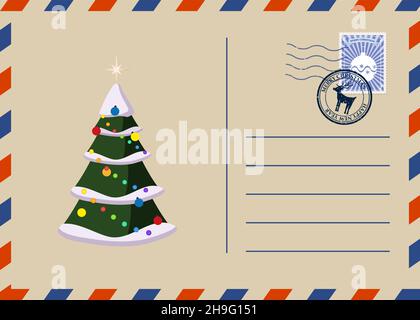 Weihnachten und glückliches neues Jahr Gruß Urlaub Postkarte, alten Winter Weihnachtsbaum vintage Hintergrund. Vektor-Illustration Einladungskarte retro Stock Vektor