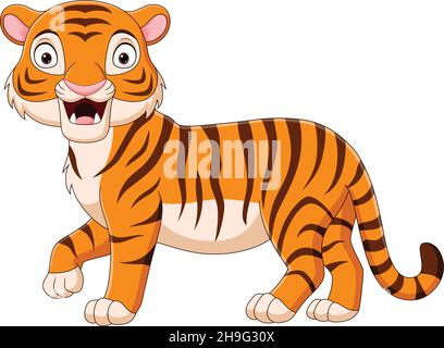 Cartoon Tiger brüllt auf weißem Hintergrund Stock Vektor