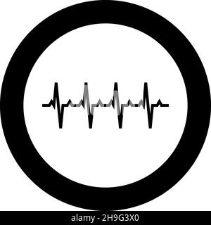 Pulsdiagramm Herzschlag Herzrhythmusgrafik EKG-Echokardiogramm-Symbol im Kreis rund schwarz Farbe Vektor Illustration Bild durchgezogene Umrissform Stock Vektor