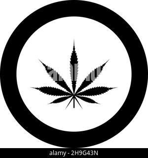 Blatt Cannabis Marihuana Hanf Symbol im Kreis rund schwarz Farbe Vektor Illustration Bild solide Kontur Stil einfach Stock Vektor