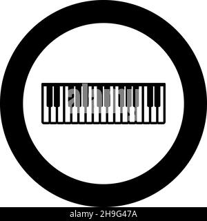 Pianino Musik Tasten Elfenbein Synthesizer Symbol im Kreis rund schwarz Farbe Vektor Illustration Bild solide Kontur Stil einfach Stock Vektor