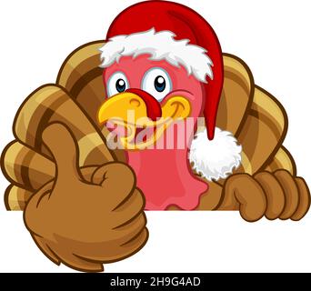 Die Türkei In Santa Hat Weihnachten Danksagung Cartoon Stock Vektor