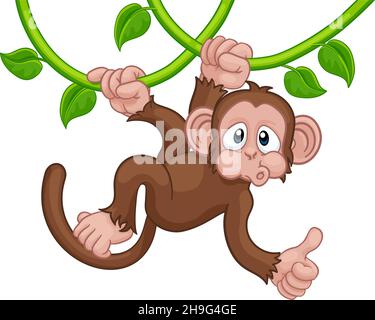 Affen Singen Auf Jungle Vines Thumbs Up Cartoon Stock Vektor
