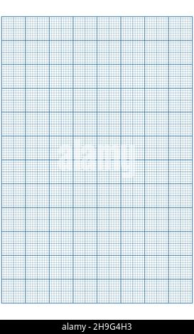 Diagrammpapier. Bedruckbares Millimeterrasterpapier mit farbigen Linien. Geometrisches Muster für schulische, technische Linienmaßstabsmessung. Realistisch Stock Vektor