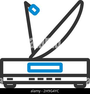 Satellitenempfänger Mit Antennensymbol. Auffälliges Design mit bearbeitbarer Konturbreite. Vektorgrafik. Stock Vektor
