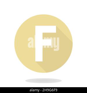 Weißer Vektorbuchstabe F im goldenen Kreis. Flaches Design und langer Schatten Stock Vektor