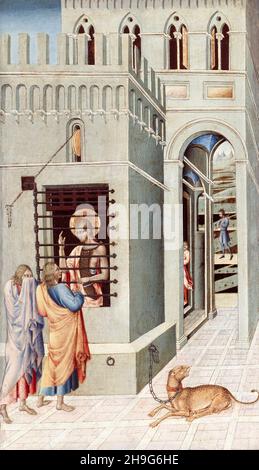 Giovanni di Paolo, Johannes der Täufer im Gefängnis besucht von zwei Jüngern, Malerei, 1455-1460 Stockfoto