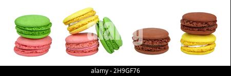 Set von hellen Cookies auf weißem Hintergrund isoliert. Stockfoto