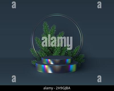 Weihnachtsszene mit 3D Podium. Stock Vektor