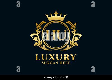 HU Letter Royal Luxury Logo-Vorlage in Vektorgrafik für luxuriöse Branding-Projekte und andere Vektorgrafik. Stock Vektor