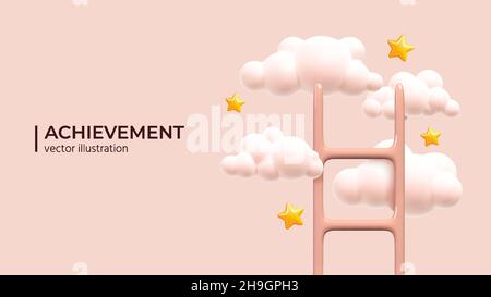 Leiter führt zu einer Vektordarstellung im minimalistischen Stil der Wolke. Realistisch realistische 3D dekorative Designoobjekte in trendigen Farben. Design im Cartoon-Stil. Vektorgrafik Stock Vektor