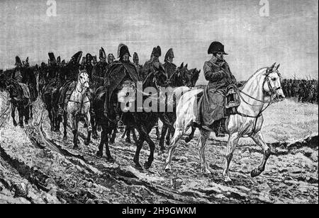 Napoleons Rückzug aus Moskau, 1812; Schwarz-Weiß-Illustration Stockfoto