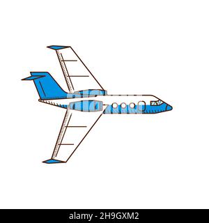 Symbol für Düsenflugzeuge. Blaue Seitenansicht der Ebene Stock Vektor