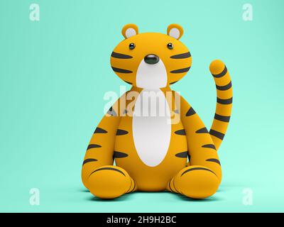 Cartoon Tiger isoliert auf blauem Hintergrund 3 D Rendering Stockfoto