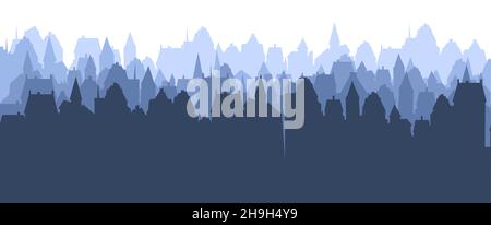 Kleine Stadt Straßen Silhouette. Dächer von Häusern. Landschaft auf dem Land. Flacher Cartoon-Stil. Nahtlose Illustration. Isoliert auf weißem Hintergrund. Vektorgrafiken Stock Vektor