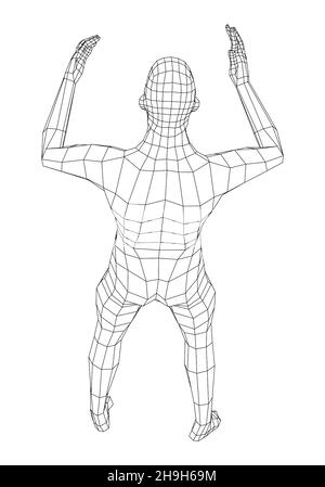 Wireframe springender Mann. 3d-Illustration Stockfoto