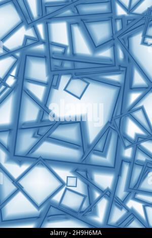 Chaotisches, mehrlagiges geometrisches quadratisches Rahmenmuster in atlantikblau Stockfoto