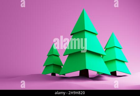 3D Cartoon weihnachtsbäume. 3D Rendern Stockfoto