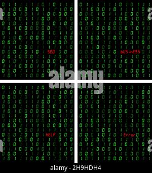 Stream von Binärcode. Computer 0,1 Hintergrunddesign. Ziffern auf dem Bildschirm. Abstraktes Konzept Grafikdaten, Technologie, Entschlüsselung, Algorithmus, Verschlüsselung Stock Vektor