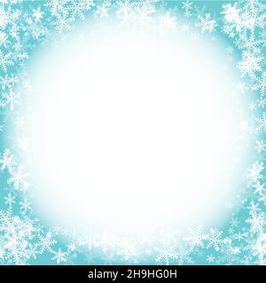 Quadratische Rahmenvorlage mit weißen Schneeflocken Stock Vektor