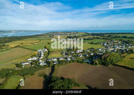 Hillion (Bretagne, Nordwestfrankreich) : Luftaufnahme der Landschaft in der Bucht von Saint-Brieuc Stockfoto