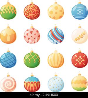 Set von weihnachten elegante traditionelle und moderne Kugeln in realistischen Cartoon-Stil. Stock Vektor