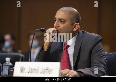 Washington, Usa. 07th Dez 2021. Der Gründer und Exekutivdirektor des National Security Institute, Jamil Jaffer, nimmt am Dienstag, dem 7. Dezember 2021, an einer Anhörung des Justizausschusses des Senats zur Schließung von Guantanamo Bay im US-Kapitol in Washington, DC Teil. Foto von Bonnie Cash/UPI Credit: UPI/Alamy Live News Stockfoto