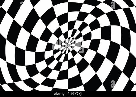Kreisförmiges Schachbrett mit Fluchtpunkt. Stockfoto