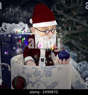 Weihnachtsmann in einer weihnachts-Geschenkbox Stockfoto