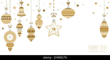 eps-Vektor-Illustration mit verschiedenen Vintage elegante weihnachtsbaumkugeln mit Ornamenten und festlichen Dekorationen in Gold Stock Vektor