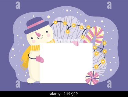 weihnachtliche leere Banner mit Schneemann hält es Vektor-Design-Illustration Stock Vektor