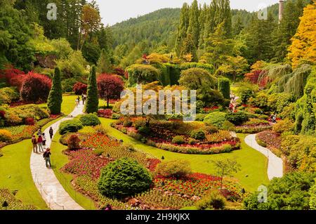 Versunkene Gärten in den Butchart Gardens in Victoria BC, Kanada Stockfoto