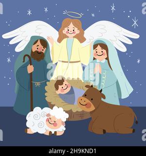 weihnachtskrippe flache Vektor-Design-Illustration Stock Vektor