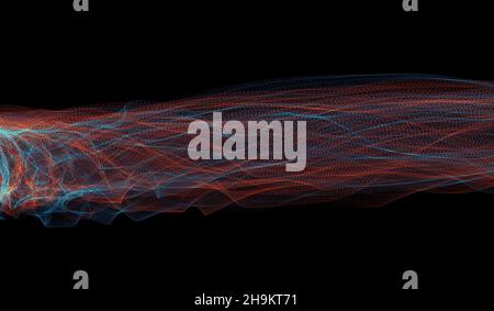 Abstrakt leuchtende Linien Hintergrund. Wellenförmige Form Neonlinistruktur. Klangwellenrhythmus, Impulshintergrund. Brandwelle Flammen digitaler Schallwellen-Equalizer, Stockfoto