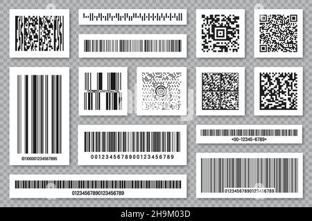 Satz von Produkt-Barcodes und QR-Codes. Identifizierungscode. Seriennummer, Produkt-ID mit digitalen Informationen. Store- oder Supermarktscan Stock Vektor