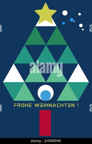 Frohe Weihnachten künstlerische Illustration mit Baum und deutschen Grüßen: Frohe Weihnachten Stockfoto