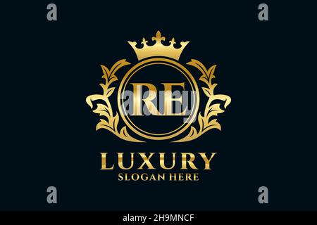 RE Letter Royal Luxury Logo-Vorlage in Vektorgrafik für luxuriöse Branding-Projekte und andere Vektorgrafik. Stock Vektor
