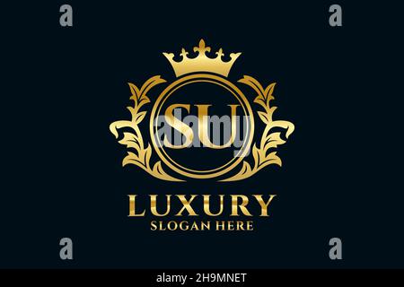 SU Letter Royal Luxury Logo-Vorlage in Vektorgrafik für luxuriöse Branding-Projekte und andere Vektorgrafik. Stock Vektor