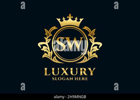 SW-Buchstabe Royal Luxury Logo-Vorlage in Vektorgrafik für luxuriöse Branding-Projekte und andere Vektorgrafik. Stock Vektor