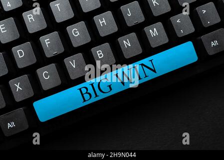 Textunterschrift mit dem Titel „Big Win“. Geschäftsidee mit einem wichtigen Preisgeld gewonnen durch den Erfolg in einem Spiel Abstract Recording List of Online Shop gewonnen Stockfoto