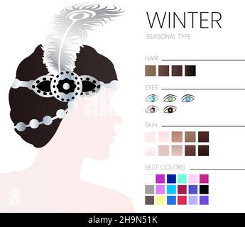 Winter saisonale Farbanalyse Illustration mit Frau Stock Vektor